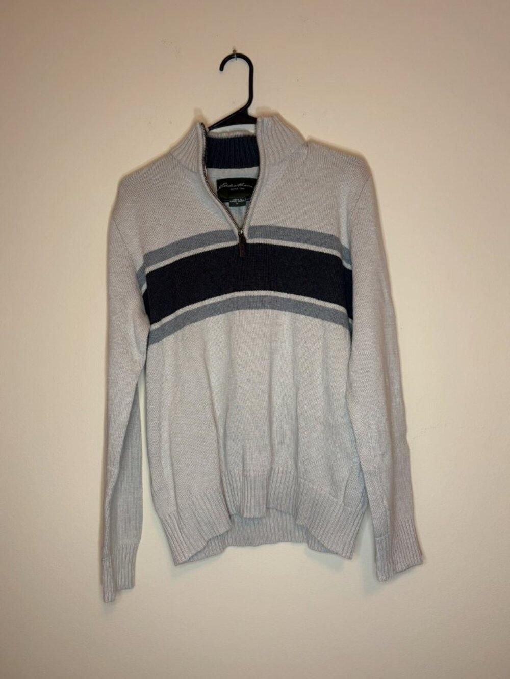 Vintage Eddie Bauer 1/4 Zip Grey Striped Jacket Size M